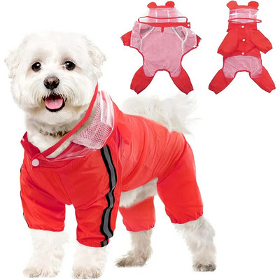 Jauks kucēnu suņu lietusmētelis četrām kājām ūdensnecaurlaidīgs viss iekļauts ar cepuri, atstarojoša suņa lietus jaka kaķiem Mājdzīvnieku suņu pončo apģērbi