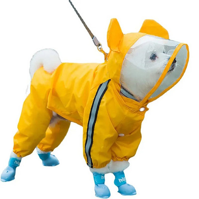 Jauks kucēnu suņu lietusmētelis četrām kājām ūdensnecaurlaidīgs viss iekļauts ar cepuri, atstarojoša suņa lietus jaka kaķiem Mājdzīvnieku suņu pončo apģērbi