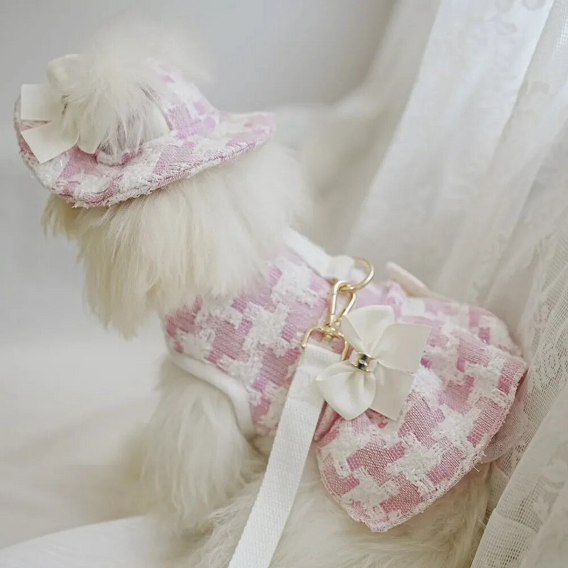 Karirani remen za prsa za kućne ljubimce, pas, slatka oprema za šešire, bez rukava za kućne ljubimce, remen za vuču, remen za vuču, povodac za pse, pseća ogrlica, dodaci za mačke