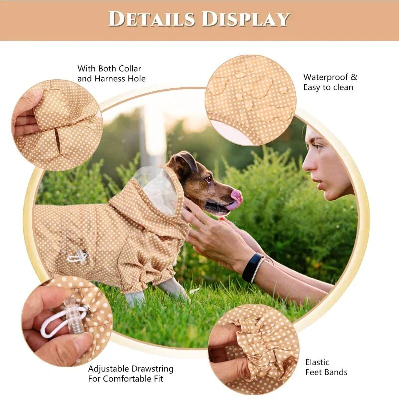 Neperšlampamas šunų lietpaltis mažas, vidutinis, dideliems šunims Universalus Pet Rain Poncho vėjui atsparus lietaus paltas su gobtuvu šunims