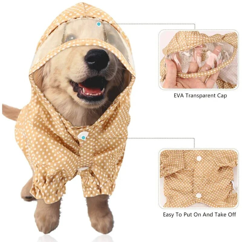 Neperšlampamas šunų lietpaltis mažas, vidutinis, dideliems šunims Universalus Pet Rain Poncho vėjui atsparus lietaus paltas su gobtuvu šunims