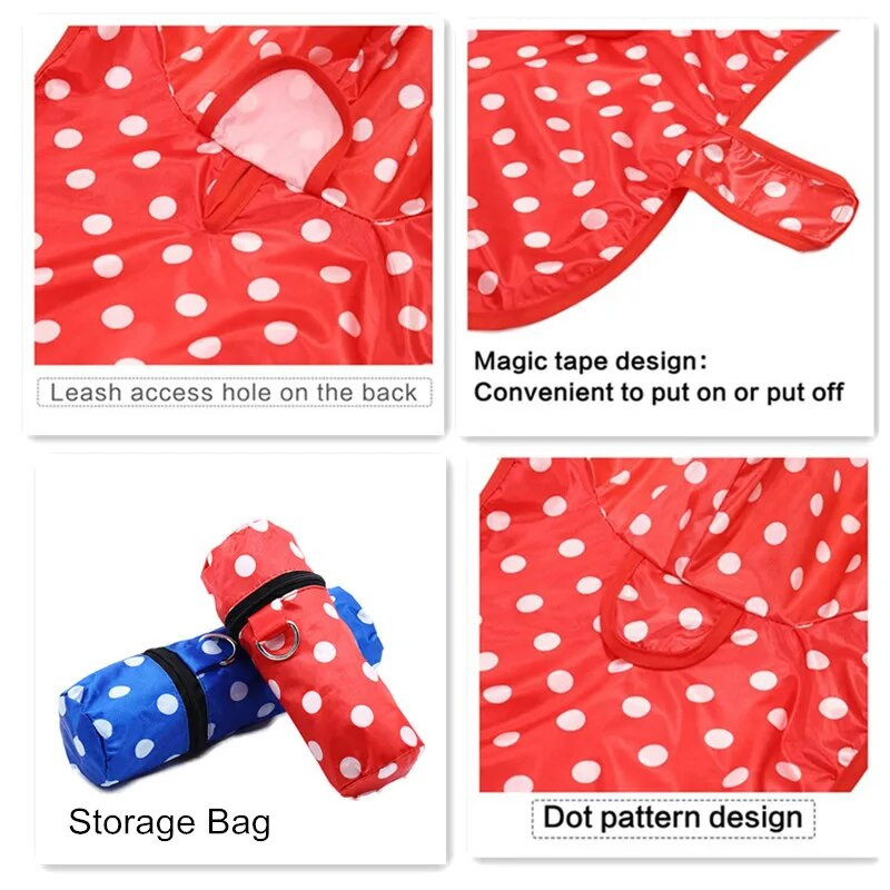 Koera vihmamantel Kerge armas täpiline veekindel jalutusrihmaauguga jope koerakassile õues jalutamiseks väikesele keskmisele koerale