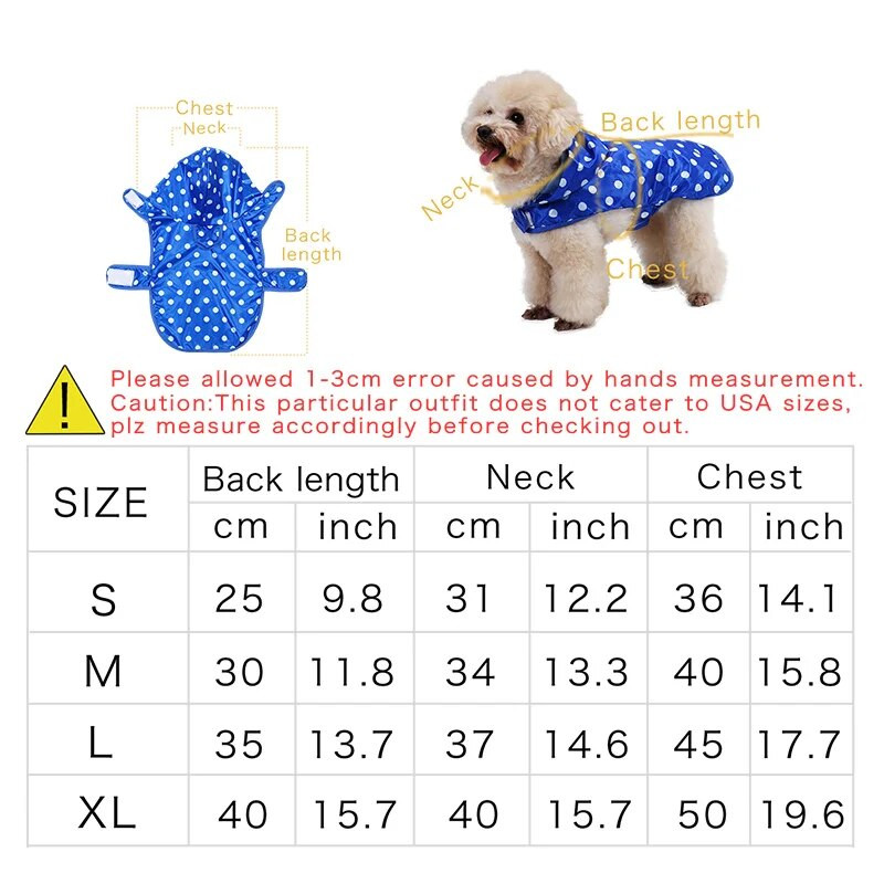 Koera vihmamantel Kerge armas täpiline veekindel jalutusrihmaauguga jope koerakassile õues jalutamiseks väikesele keskmisele koerale