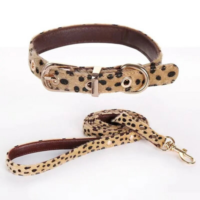 Leopard Print Horse Hair Apykaklė naminiams gyvūnėliams šunų krūtinės nugaros pavadėlis Reguliuojamas madingas šunų antkaklis Katės antkaklis Naminių gyvūnų reikmenys naminių gyvūnėlių priedai