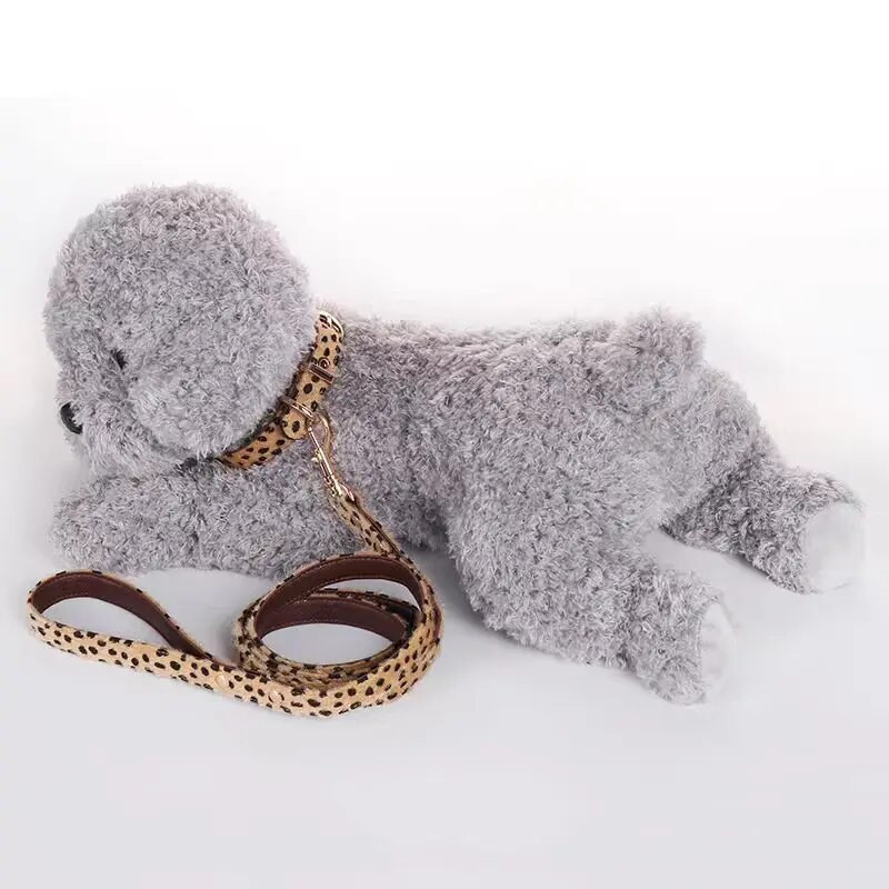 Leopard Print Horse Hair Apykaklė naminiams gyvūnėliams šunų krūtinės nugaros pavadėlis Reguliuojamas madingas šunų antkaklis Katės antkaklis Naminių gyvūnų reikmenys naminių gyvūnėlių priedai