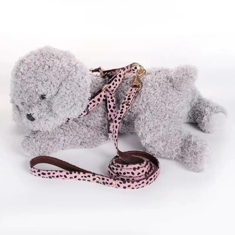 Leopard Print Horse Hair Apykaklė naminiams gyvūnėliams šunų krūtinės nugaros pavadėlis Reguliuojamas madingas šunų antkaklis Katės antkaklis Naminių gyvūnų reikmenys naminių gyvūnėlių priedai