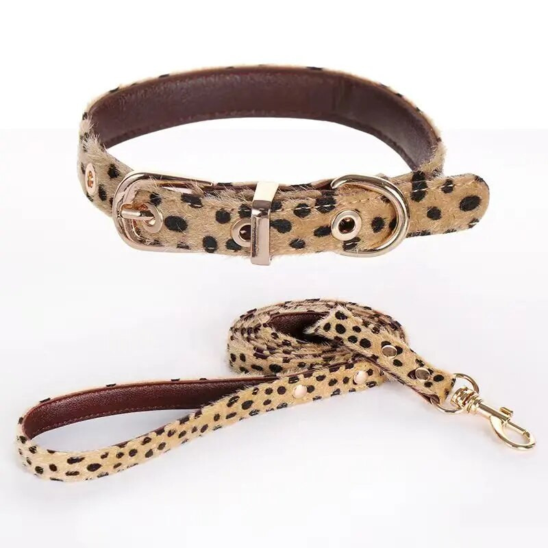 Leopard Print Horse Hair Apykaklė naminiams gyvūnėliams šunų krūtinės nugaros pavadėlis Reguliuojamas madingas šunų antkaklis Katės antkaklis Naminių gyvūnų reikmenys naminių gyvūnėlių priedai