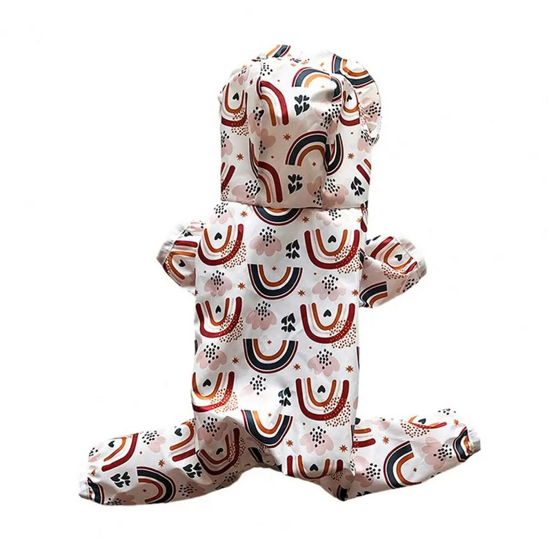 Pelernă de ploaie pentru animale de companie, cu patru picioare, rezistentă la apă, rezistentă la vânt, imprimeu cu desene animate, cu glugă, închidere cu buton de apăsare, acoperire moale, completă, o singură bucată Petackintosh Sma