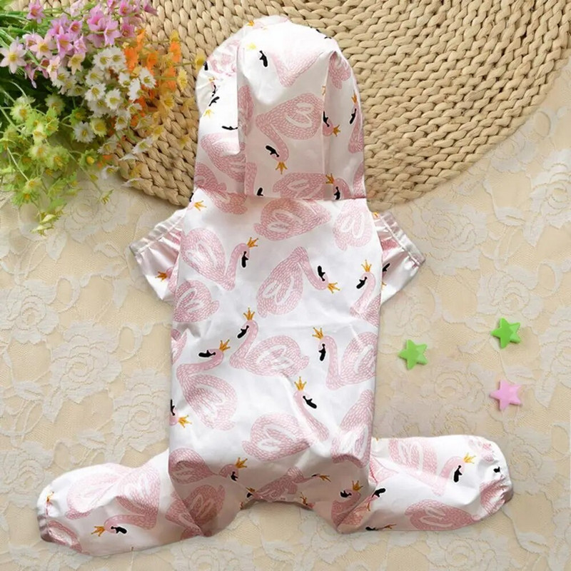 Pelernă de ploaie pentru animale de companie, cu patru picioare, rezistentă la apă, rezistentă la vânt, imprimeu cu desene animate, cu glugă, închidere cu buton de apăsare, acoperire moale, completă, o singură bucată Petackintosh Sma