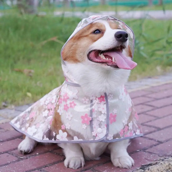 Модно дъждобран за кучета Стилна шарка на цветя Прозрачна наметка за домашни любимци с дупка за теглене Перфектно пасващ дъждобран за кучета за Теди
