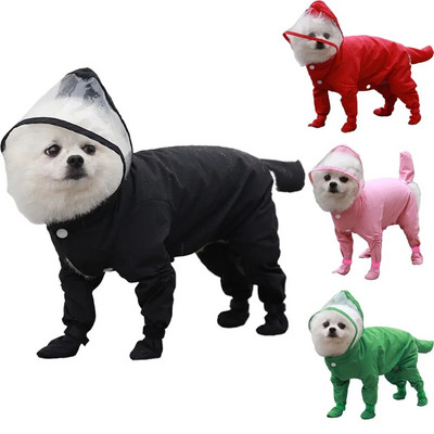 Mada Keturkojis, viskas įskaičiuota, kombinezonas šuniui nuo lietaus Neperšlampamas šunų drabužis Mažo šuns katės paltas nuo lietaus Naminių gyvūnėlių drabužiai lietaus paltai