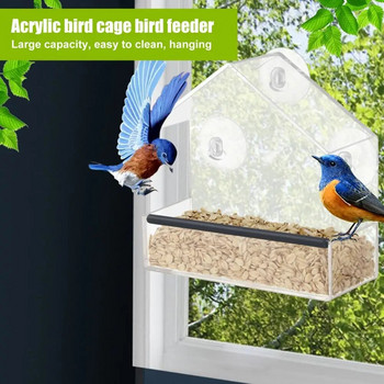 Хранилка за птици, монтирана на прозорец Акрилни хранилки за птици със здрави вендузи Лесни за почистване контейнери за дворна градина