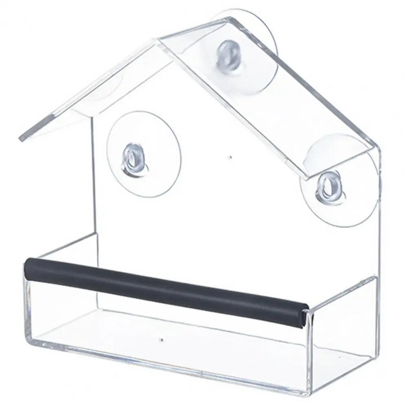 Ant lango montuojamas lesytuvas Akriliniai paukščių lesyklėlės su stipriais siurbimo puodeliais Lengvai valomi konteineriai kiemo sodui