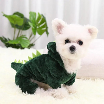 Ρούχα για σκύλους Αστεία σχήμα δεινοσαύρων Φθινοπωρινό και χειμώνα Ζεστό βελούδινο παλτό Χαριτωμένα ιδιόμορφα ρούχα με κουκούλα για κατοικίδια