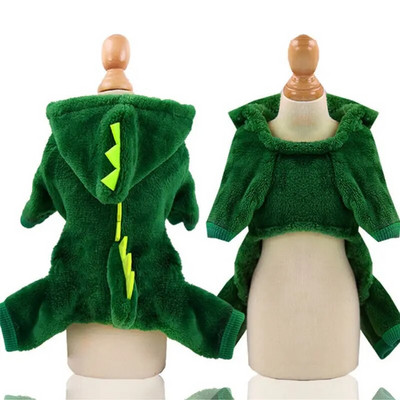 Drabužiai šunims katėms Juokingi dinozauro formos rudens ir žiemos šilti pliušiniai paltai Mieli neįprasti naminiai drabužiai su gobtuvu