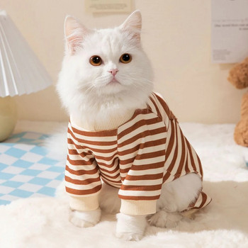 100% памук Kawaii Pet раиран гащеризон Дрехи за малки кучета Сладка пижама Сладък анимационен модел Коте Кученце Риза Пижама