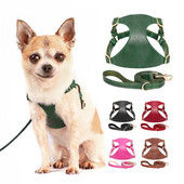 Set de ham și lesă pentru câini pentru câini din piele moale PU, pentru câini, pisici, vestă, cu lesă din plumb, pentru câini de talie mică, mijlocie, pisici, chihuahua