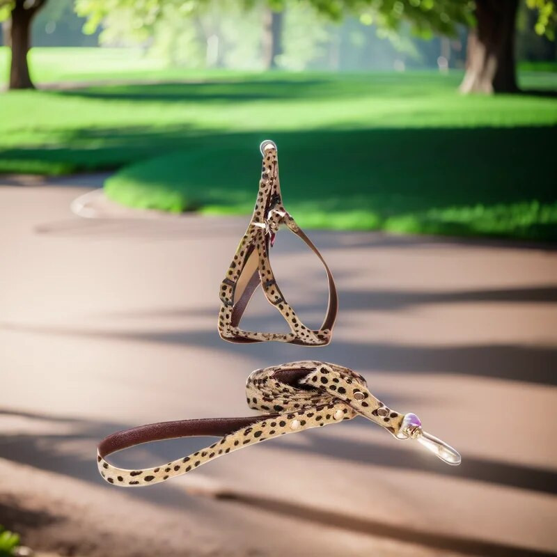 Leopardas su plaukais Madingi naminių gyvūnėlių apykaklės rinkiniai, dideli šunų diržai, traukimo virvės kostiumas, reguliuojamas mielas augintinio dekoravimo priedai