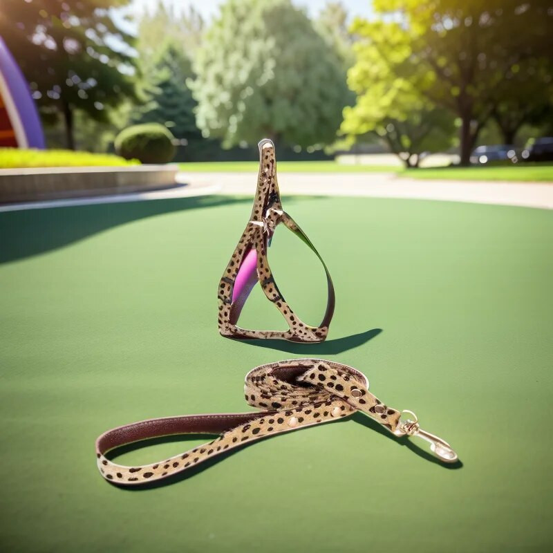 Leopardas su plaukais Madingi naminių gyvūnėlių apykaklės rinkiniai, dideli šunų diržai, traukimo virvės kostiumas, reguliuojamas mielas augintinio dekoravimo priedai