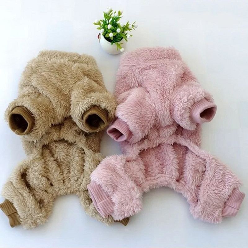 Vilna šuniuko pižama keturių kojų šiltas kombinezonas mažiems šunims Žieminiai naminių kačių drabužiai šunų kombinezonai su vaikščiojančiu D žiedu