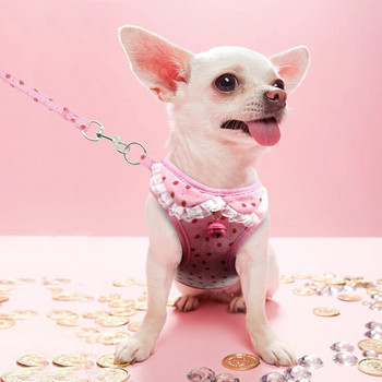 Γιλέκο και σετ λουριών με λουρί για σκύλους με εκτύπωση με πλέγμα Ζώνες γιλέκου σκύλου για μικρομεσαίους σκύλους Puppy Chihuahua Cat Pink