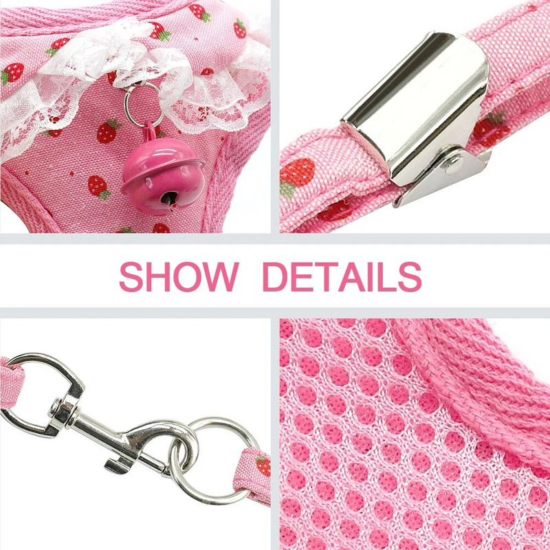 Šunų diržų liemenė ir pavadėlio rinkinys, tinklelio spausdinimas, šunų liemenių petnešos mažiems ir vidutiniams šunims šuniukų čihuahua katės rožinė spalva