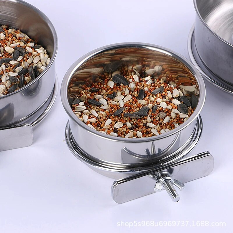 Kisállat madarak függő ketreces tál edény csésze forgásgátló rozsdamentes acél etető étel ivó etető papagáj pintyek számára