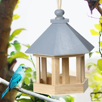 Κρεμαστά ξύλινα στολίδια τροφοδοσίας πουλιών σε σχήμα εξάγωνου Ξύλινου Σπιτιού για Διακοσμήσεις κήπου εξωτερικού χώρου