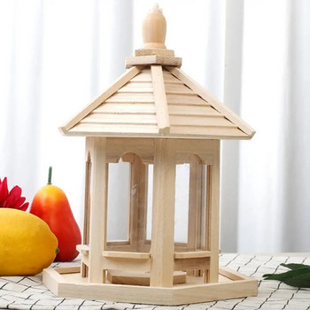 Висяща дървена къщичка за птици Хранилка за птици с шестоъгълна форма Орнаменти за градински декорации на открит двор