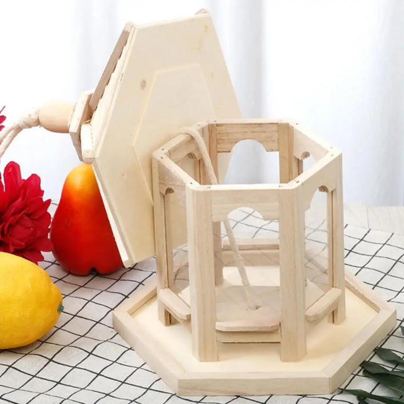 Piekaramie koka putnu mājas sešstūra formas putnu barotavas rotājumi āra pagalma dārza dekorēšanai