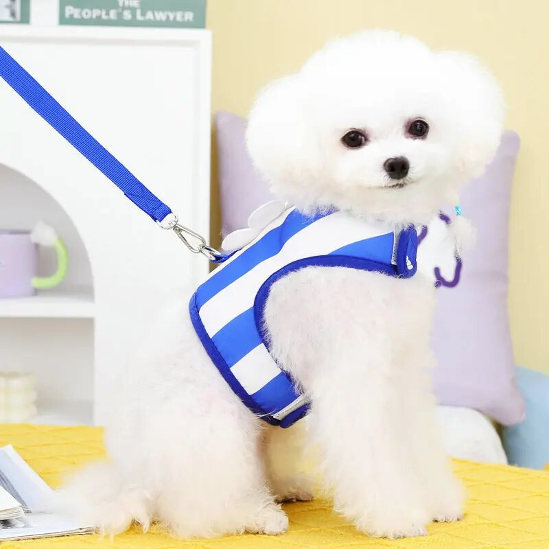 Set de ham pentru haine pentru animale de companie Pisicuțe Cățeluș în dungi Floare de soare pentru câini de dimensiuni mici și mijlocii Cureaua pentru piept frânghie de tracțiune Vestă Chihuahua