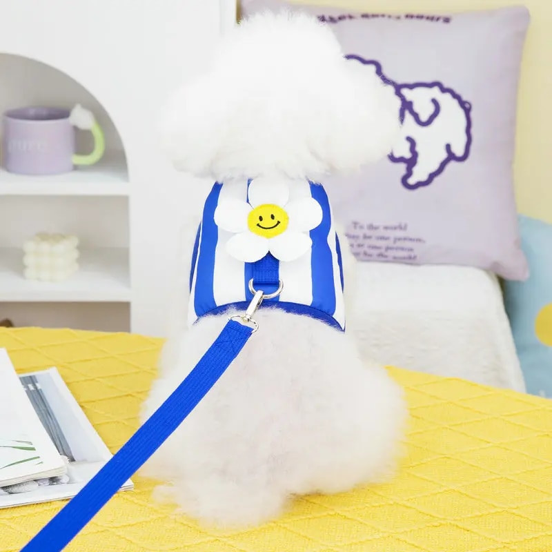 Set de ham pentru haine pentru animale de companie Pisicuțe Cățeluș în dungi Floare de soare pentru câini de dimensiuni mici și mijlocii Cureaua pentru piept frânghie de tracțiune Vestă Chihuahua