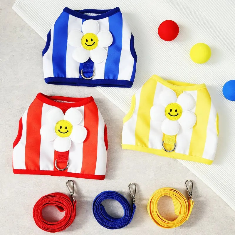 Set de ham pentru haine pentru animale de companie Pisicuțe Cățeluș în dungi Floare de soare pentru câini de dimensiuni mici și mijlocii Cureaua pentru piept frânghie de tracțiune Vestă Chihuahua
