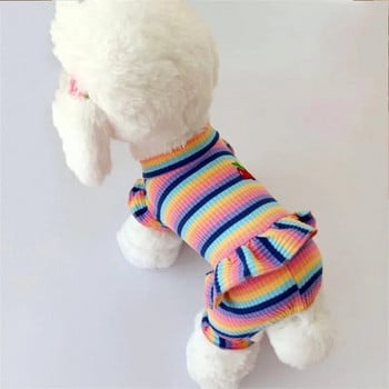 Rainbow Strip Puppy Clothes Cherry Pattern Dog Hoodies Гащеризон Princess Pijamas For Small Medium Dogs Yorkshire Pet Cat Pijamas