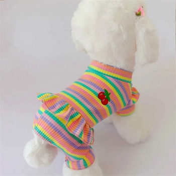 Rainbow Strip Puppy Clothes Cherry Pattern Dog Hoodies Гащеризон Princess Pijamas For Small Medium Dogs Yorkshire Pet Cat Pijamas