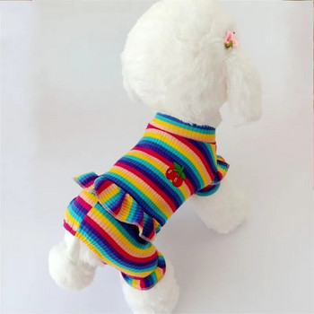 Rainbow Strip Puppy Ρούχα Cherry μοτίβο σκυλιών Φούτερ με φόρμα πριγκίπισσας πιτζάμες για μικρομεσαίους σκύλους Πυτζάμες κατοικίδιων ζώων Yorkshire