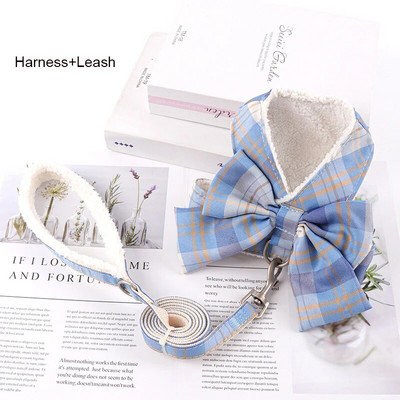 Bowknot šunų diržų pavadėlių rinkinys Užkandžių maišelis Minkštas, šiltas naminių gyvūnėlių drabužiai Katės diržai mažiems ir vidutiniams šunims Liemenės pavadėliai vaikščioti lauke
