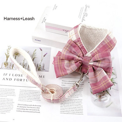 Bowknot šunų diržų pavadėlių rinkinys Užkandžių maišelis Minkštas, šiltas naminių gyvūnėlių drabužiai Katės diržai mažiems ir vidutiniams šunims Liemenės pavadėliai vaikščioti lauke