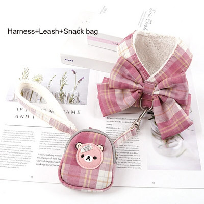 Bowknot šunų diržų pavadėlių rinkinys Užkandžių maišelis Minkštas, šiltas naminių gyvūnėlių drabužiai Katės diržai mažiems ir vidutiniams šunims Liemenės pavadėliai vaikščioti lauke