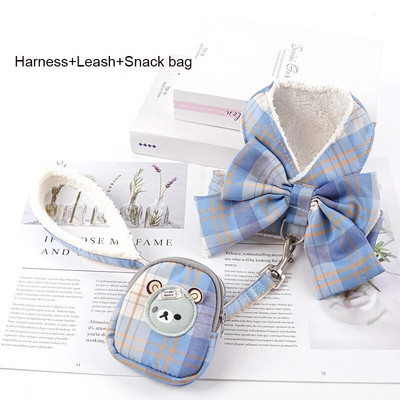 Bowknot šunų diržų pavadėlių rinkinys Užkandžių maišelis Minkštas, šiltas naminių gyvūnėlių drabužiai Katės diržai mažiems ir vidutiniams šunims Liemenės pavadėliai vaikščioti lauke