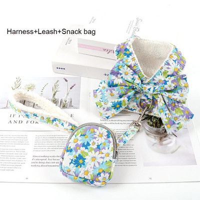 Bowknot šunų diržų pavadėlių rinkinys Užkandžių maišelis Minkštas, šiltas naminių gyvūnėlių drabužiai Katės diržai mažiems ir vidutiniams šunims Liemenės pavadėliai vaikščioti lauke