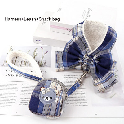 Bowknot šunų diržų pavadėlių rinkinys Užkandžių maišelis Minkštas, šiltas naminių gyvūnėlių drabužiai Katės diržai mažiems ir vidutiniams šunims Liemenės pavadėliai vaikščioti lauke