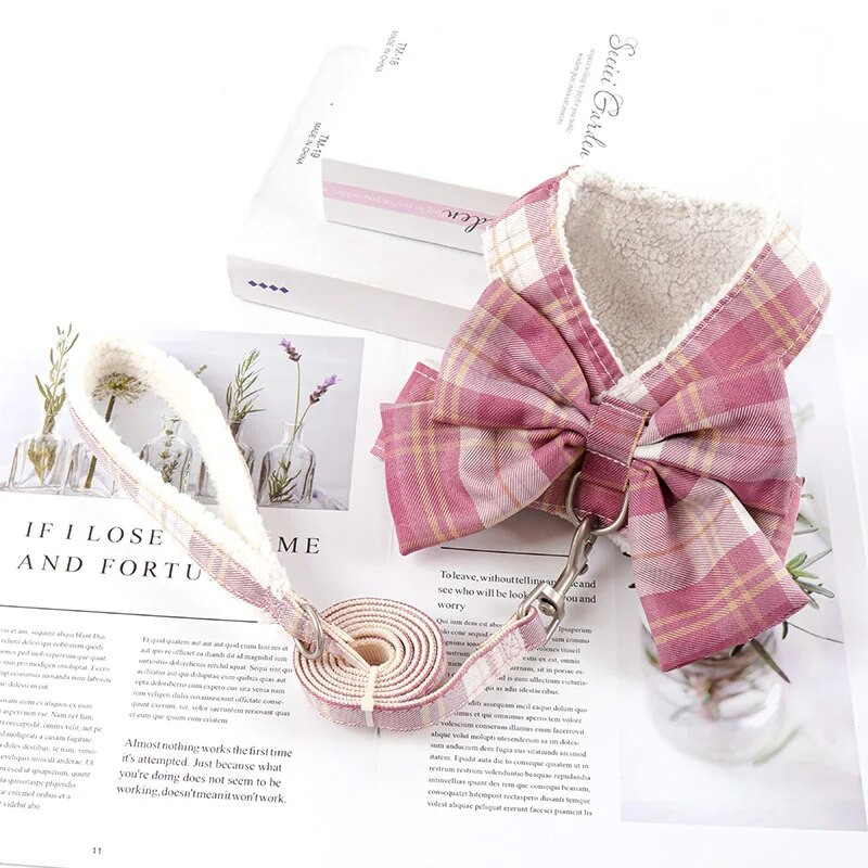 Bowknot šunų diržų pavadėlių rinkinys Užkandžių maišelis Minkštas, šiltas naminių gyvūnėlių drabužiai Katės diržai mažiems ir vidutiniams šunims Liemenės pavadėliai vaikščioti lauke