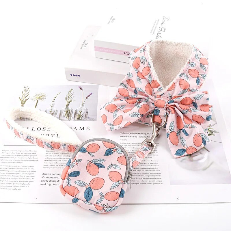 Bowknot šunų diržų pavadėlių rinkinys Užkandžių maišelis Minkštas, šiltas naminių gyvūnėlių drabužiai Katės diržai mažiems ir vidutiniams šunims Liemenės pavadėliai vaikščioti lauke