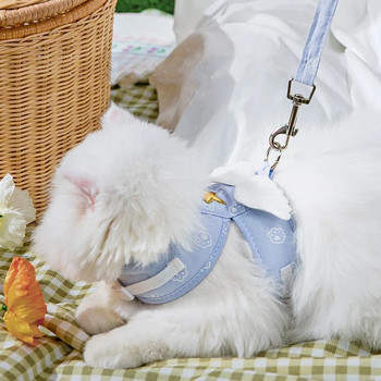 Нагръдник за котка с каишка Angel Design Каишка за гърди за домашни любимци Куче Коте Разходка на открито Сцепление Въже Анти-загуба за малки кучета Котешка яка