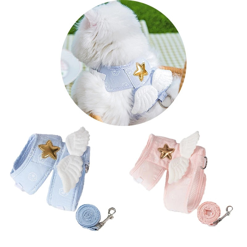 Katės petnešos su pavadėliu Angelo dizaino naminių gyvūnėlių krūtinės dirželis šunų kačiukas lauke vaikščiojimo traukimo lynas, skirtas mažiems šunims katės antkaklis