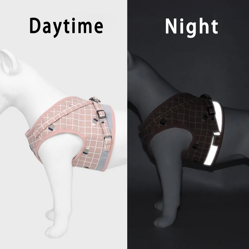 Kutya mellény mellkasi heveder pórázzal Fényvisszaverő légáteresztő macska kutya mellkasi hám Aranyos nyomtatott kényelmes hálós kisállat vontató póráz