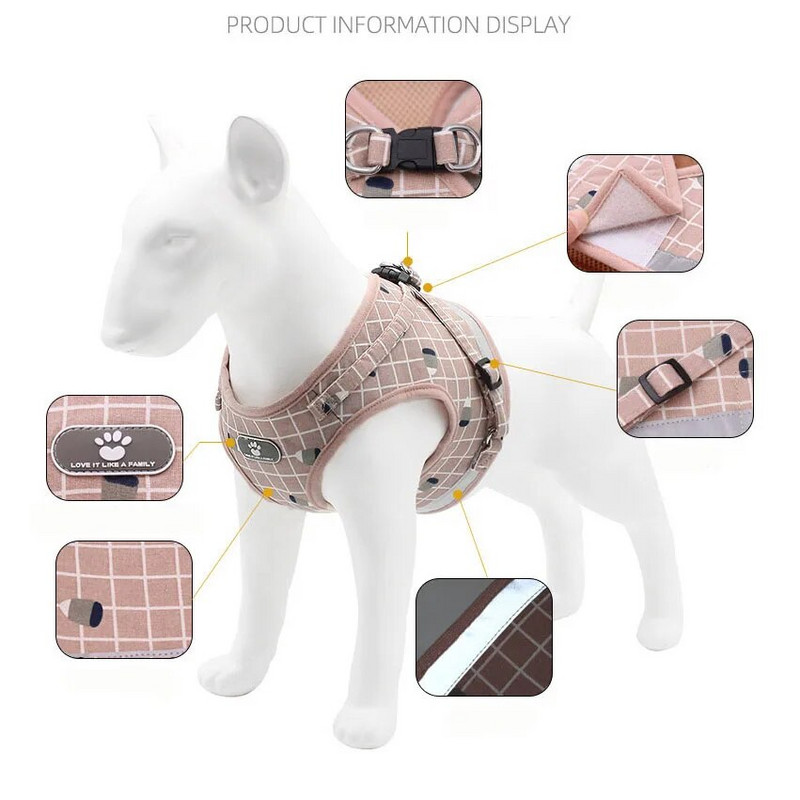 Kutya mellény mellkasi heveder pórázzal Fényvisszaverő légáteresztő macska kutya mellkasi hám Aranyos nyomtatott kényelmes hálós kisállat vontató póráz