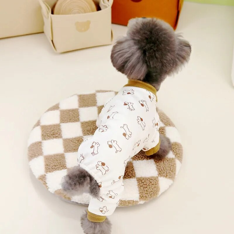 Rudeniniai naminių šunų kombinezonai Prabangūs rūbai šuniui Šilti Minkšti šuniukų pižamos Mieli spausdinti kačių kombinezonai Naminių gyvūnėlių sportiniai kostiumai Čihuahua šunų drabužiai