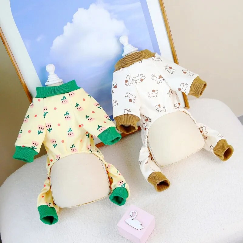 Rudeniniai naminių šunų kombinezonai Prabangūs rūbai šuniui Šilti Minkšti šuniukų pižamos Mieli spausdinti kačių kombinezonai Naminių gyvūnėlių sportiniai kostiumai Čihuahua šunų drabužiai